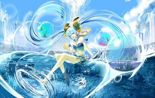 Картинка вода, девушка, аниме, арт, Vocaloid