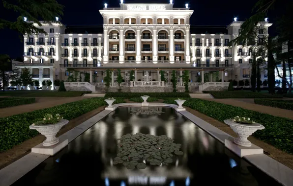 Картинка ночь, отель, hotel, palace, словения, slovenia, палас, portoroz, порторож, кемпински, kempinski