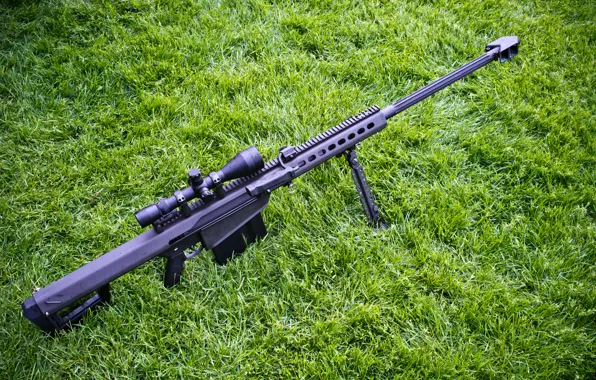 Картинка трава, винтовка, снайперская, самозарядная, крупнокалиберная, Barrett M82