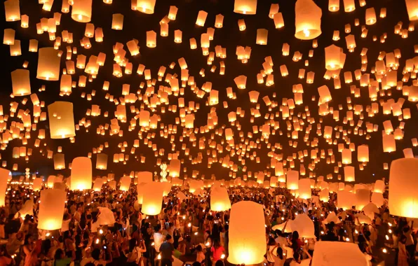 Картинка Thailand, Festival, Lanterns, Floating