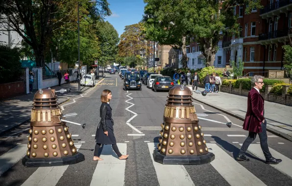 Картинка Abbey Road, The Beatles, Doctor Who, Доктор Кто, Jenna-Louise Coleman, Дженна-Луиза Коулман, Peter Capaldi, Питер …