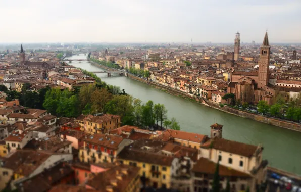 Картинка крыша, река, Италия, river, Italy, Верона, Verona, roof, Adige River, реки Адидже, Sant'Anastasia Церковь, 1280-1400, …