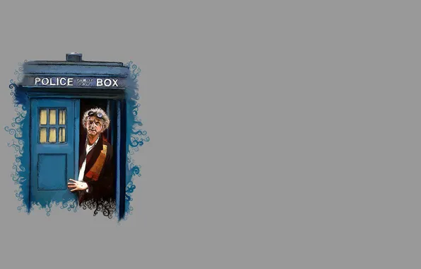 Картинка шарф, очки, пародия, будка, серый фон, Doctor Who, полицейская, Доктор Кто, ТАРДИС, TARDIS, Back to …