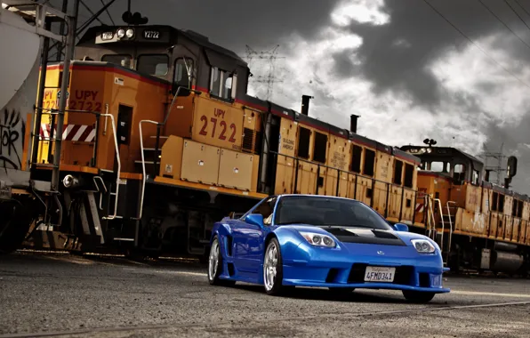 Картинка небо, тучи, поезд, синяя, blue, train, акура, Acura, NSX