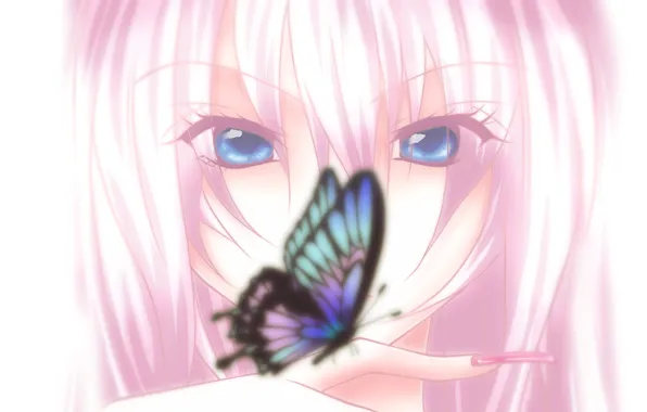 Картинка взгляд, свет, бабочка, минимализм, Vocaloid, Megurine Luka