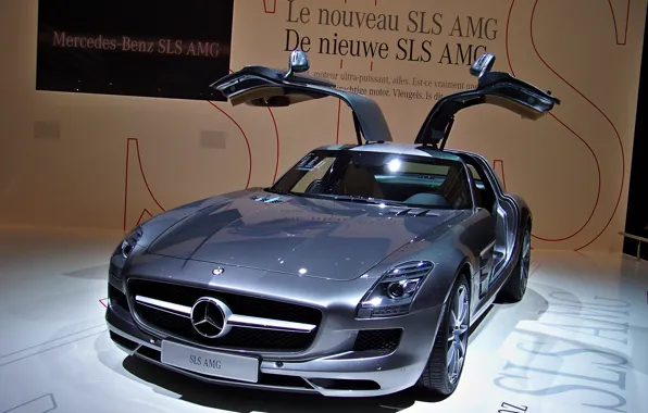 Картинка суперкар, кузов, Mercedes-Benz SLS AMG, двери «крыло чайки», суперавтомобиль