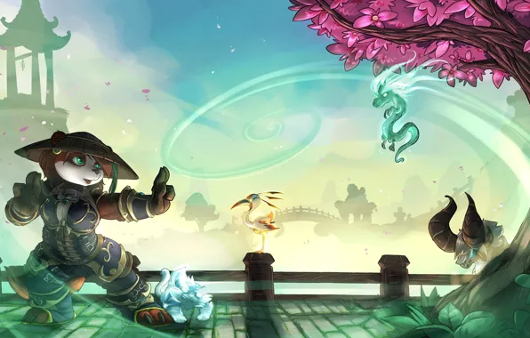 Картинка World of Warcraft, wow, art, dragon, panda, Forest, World of Warcraft: Mists of Pandaria
