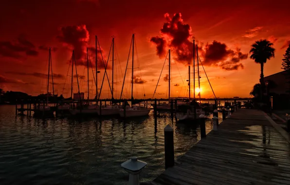 Картинка закат, лодки, сумерки, гавань, парусники, Доки, Марина