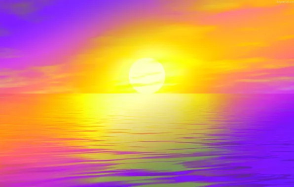 Картинка море, солнце, закат, зарево