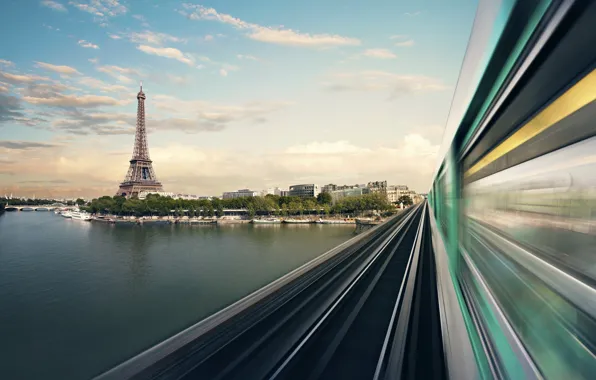 Картинка движение, поезд, париж, Eiffel Tower