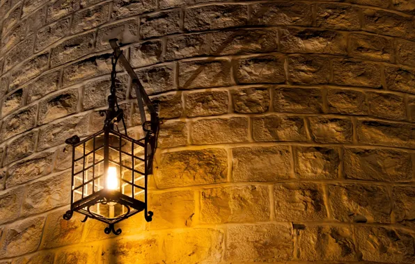 Картинка light, metal, wall, lantern, brick, light bulb, Wall lamp, curved