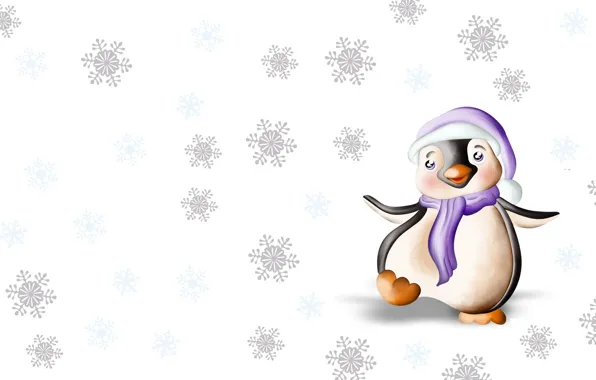 Картинка зима, снежинки, настроение, танец, арт, пингвин, детская. праздник. Новый год
