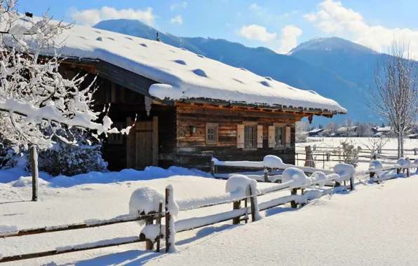 Картинка зима, небо, снег, пейзаж, природа, house, white, sky, landscape, nature, beautiful, winter, snow, scenery, cool, …