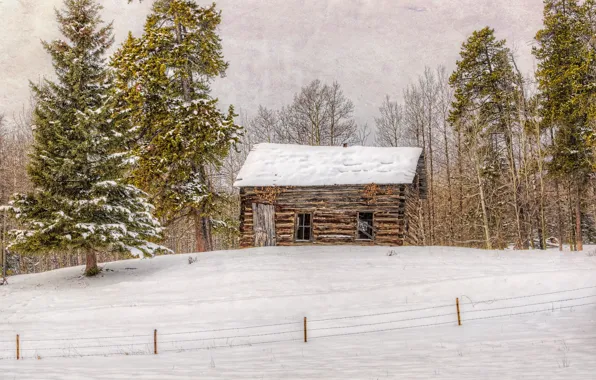 Картинка зима, пейзаж, дом, стиль