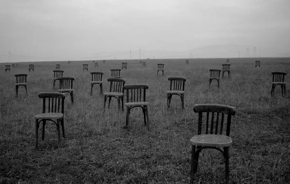 Картинка поле, одиночество, фотография, стулья