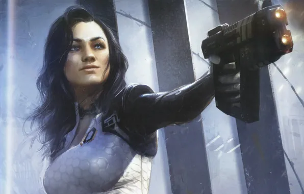 Картинка Девушка, Оружие, Miranda Lawson, Mass Effect