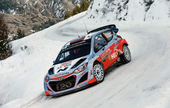 Картинка Hyundai, WRC, Snow, Rally, Monte Carlo, i20, 2015, Sordo