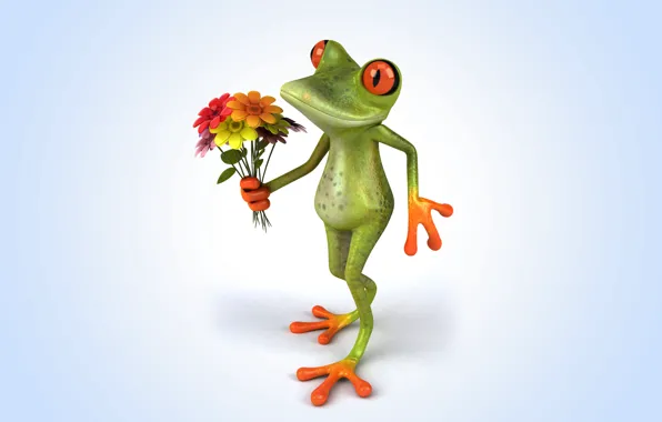 Картинка цветы, лягушка, frog, funny