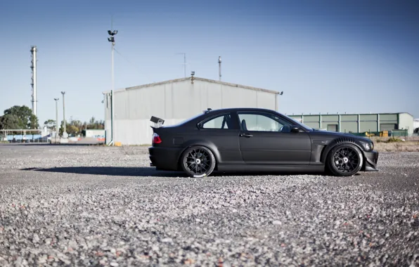 Картинка черный, тюнинг, бмв, BMW, профиль, black, E46