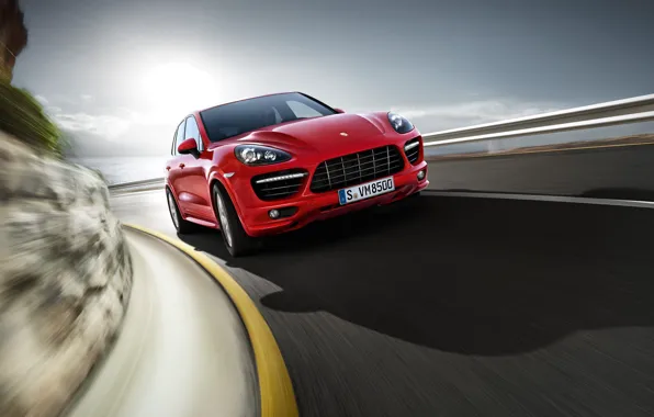 Картинка дорога, красный, скорость, джип, Porsche Cayenne