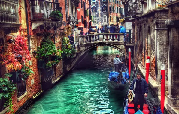 Картинка Италия, Венеция, канал, мостик, Italy, bridge, гондола, Venice, Italia, Venezia, canal
