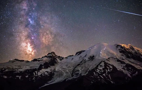 Картинка небо, звезды, ночь, США, Млечный Путь, штат Вашингтон, Mount Rainier National Park