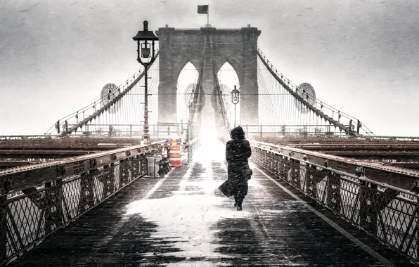 Картинка девушка, мост, метель, Brooklyn Freeze