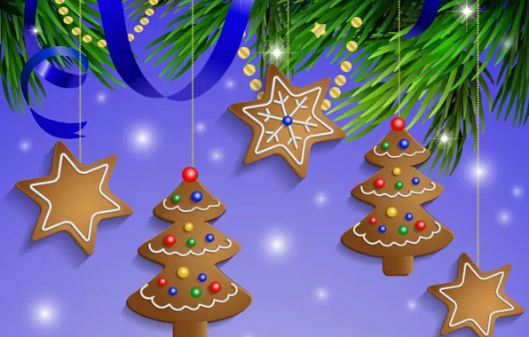 Картинка снег, украшения, шары, Новый Год, Рождество, Christmas, Xmas, cookies, decoration, Merry