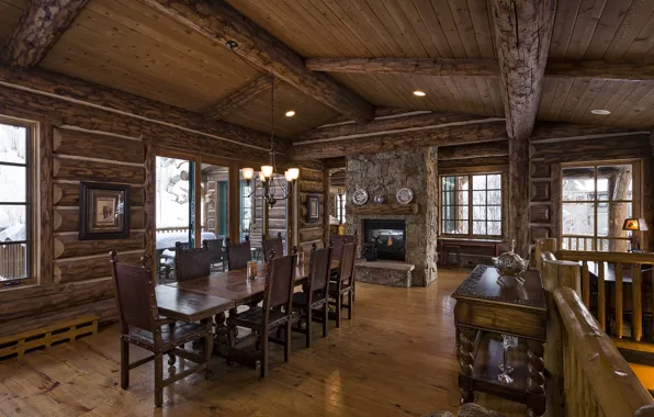 Картинка wooden, home, luxury, log, blue sky lodge, dinner room