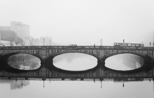 Картинка bridge, Ireland, cityscape, foggy, Cork, everyday life, urban scene, River Lee