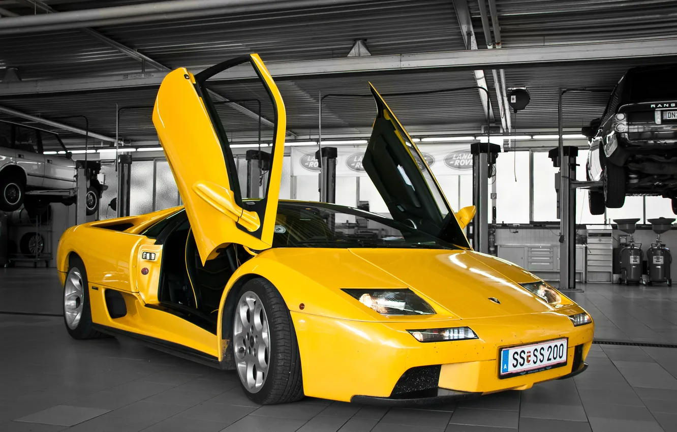 Фото обои желтый, Lamborghini, diablo, yellow, диабло, ламборгиги