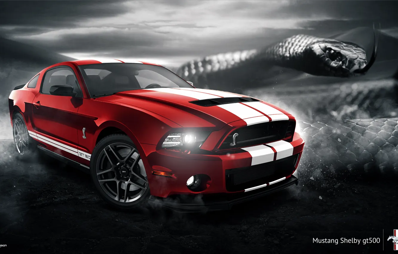 Фото обои Mustang, Ford, Shelby, GT500, Muscle, Red, Car, Snake, 2014