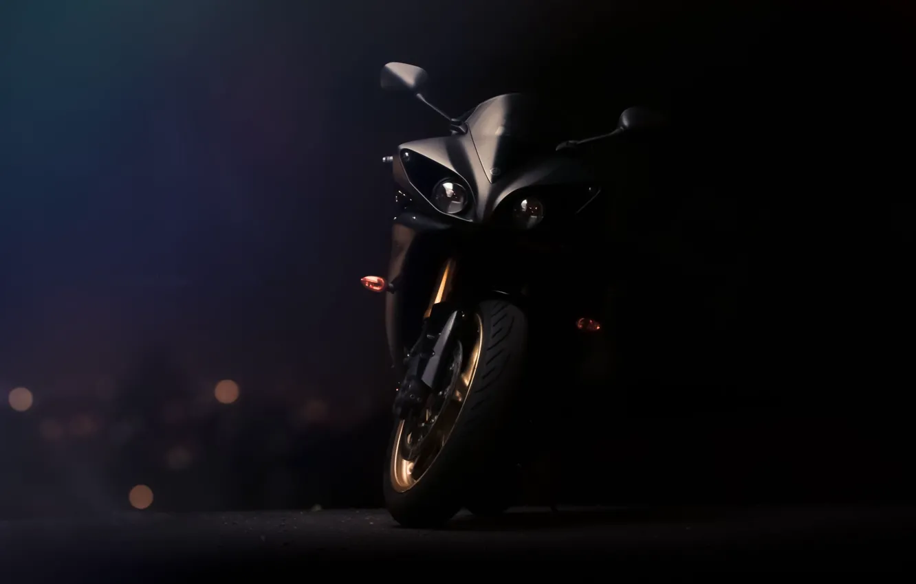 Фото обои чёрный, фары, мотоцикл, суперспорт, black, вид спереди, yamaha, bike, ямаха, supersport, yzf-r1