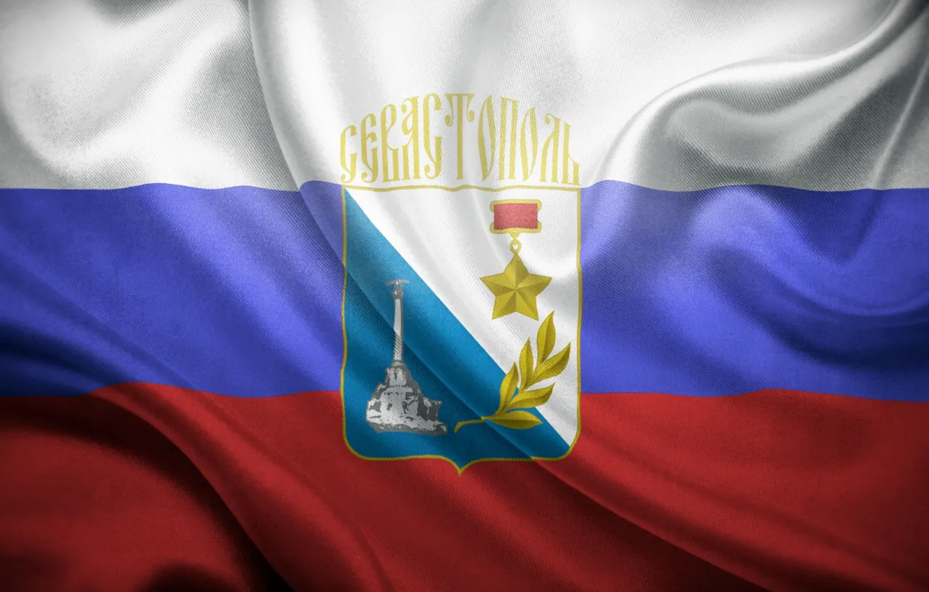 Фото обои звезда, флаг, Россия, герб, триколор, Крым, Севастополь, город герой, российский флаг