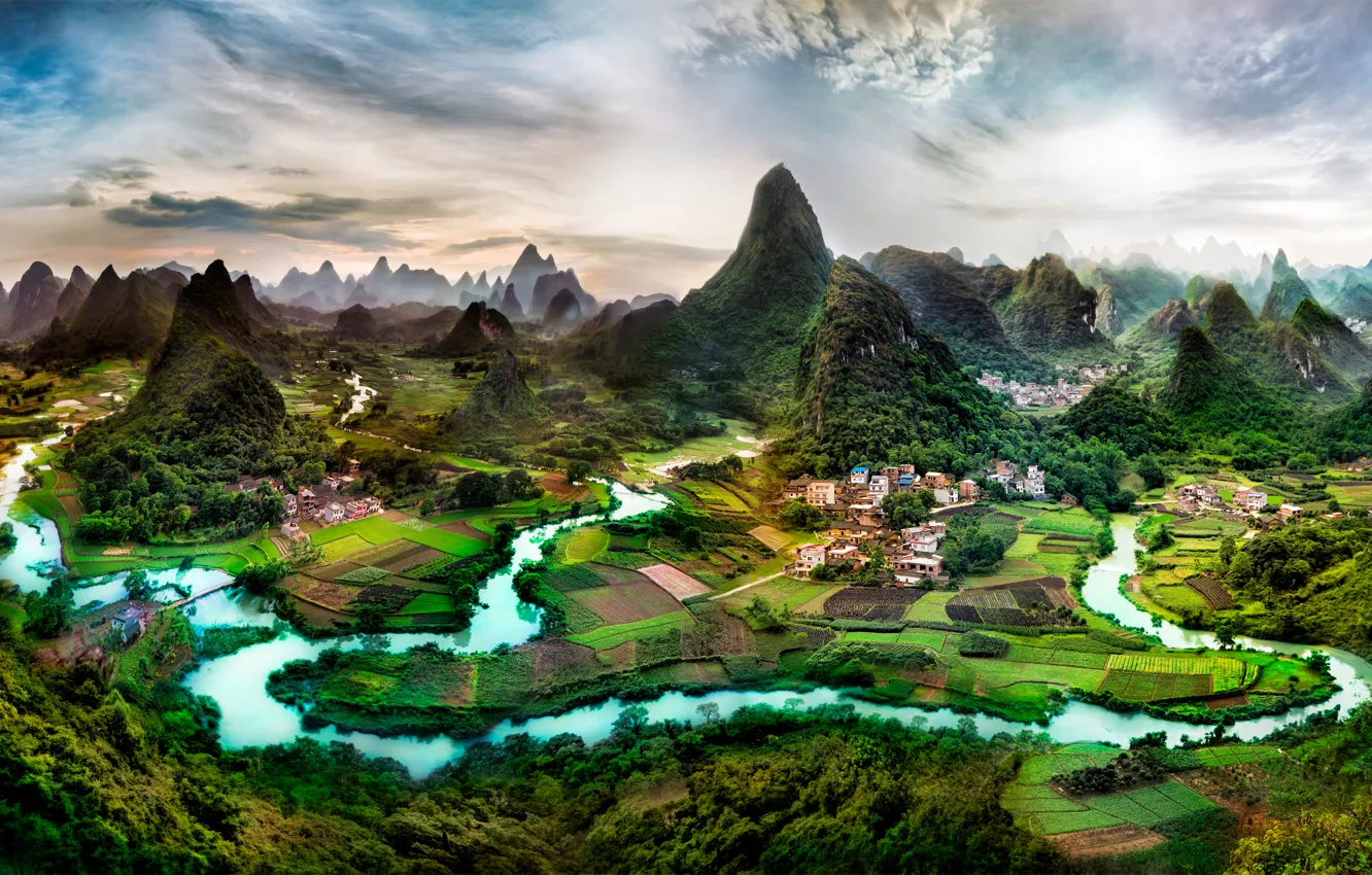 Фото обои горы, холмы, Гуанси, юг Китая, Гуанси-Чжуанский автономный район