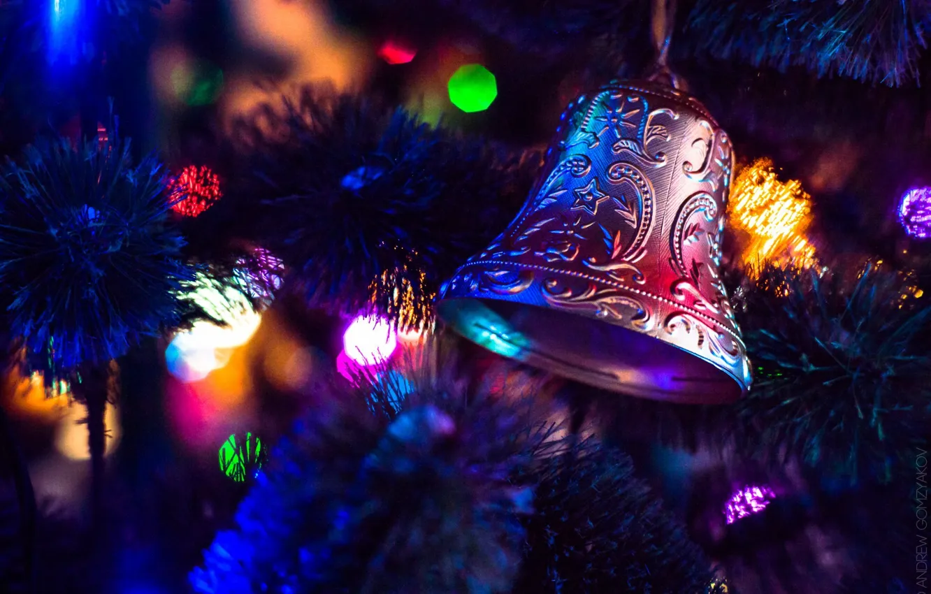 Фото обои зима, lights, огни, новый год, рождество, christmas, new year, winter, bell, колокол