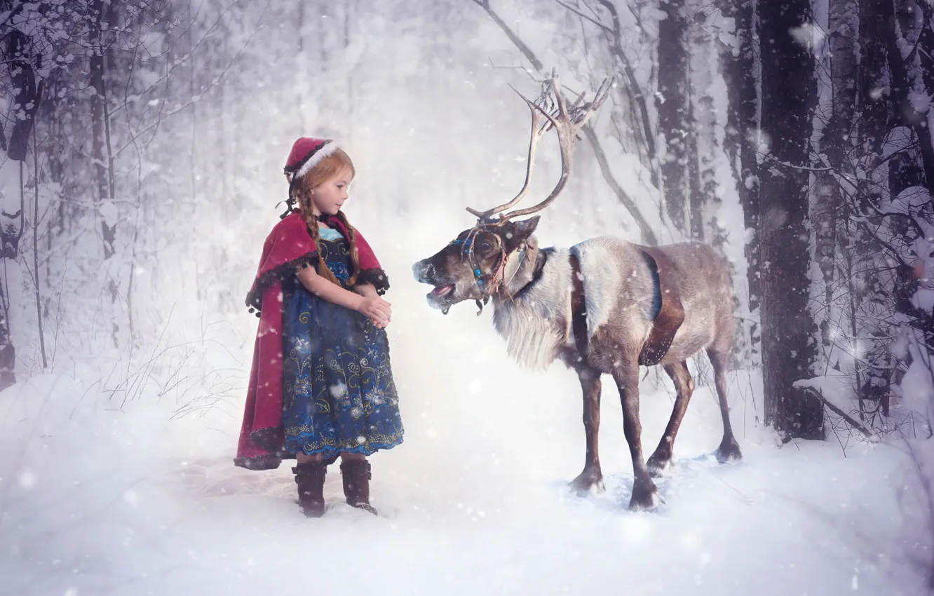 Фото обои олень, девочка, holiday, Anna and Sven