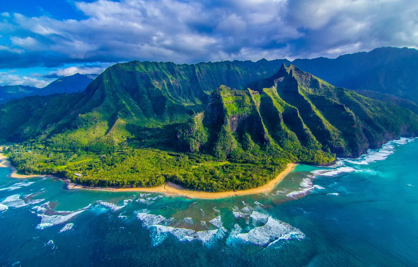 Фото обои природа, океан, остров, панорама, Гаваи