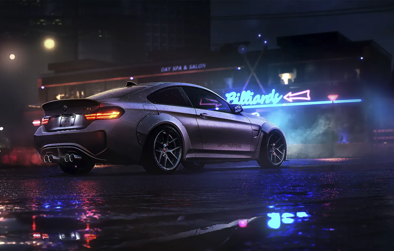 Фото обои BMW, Dark, Car, Night, Rain, Sport, Rear
