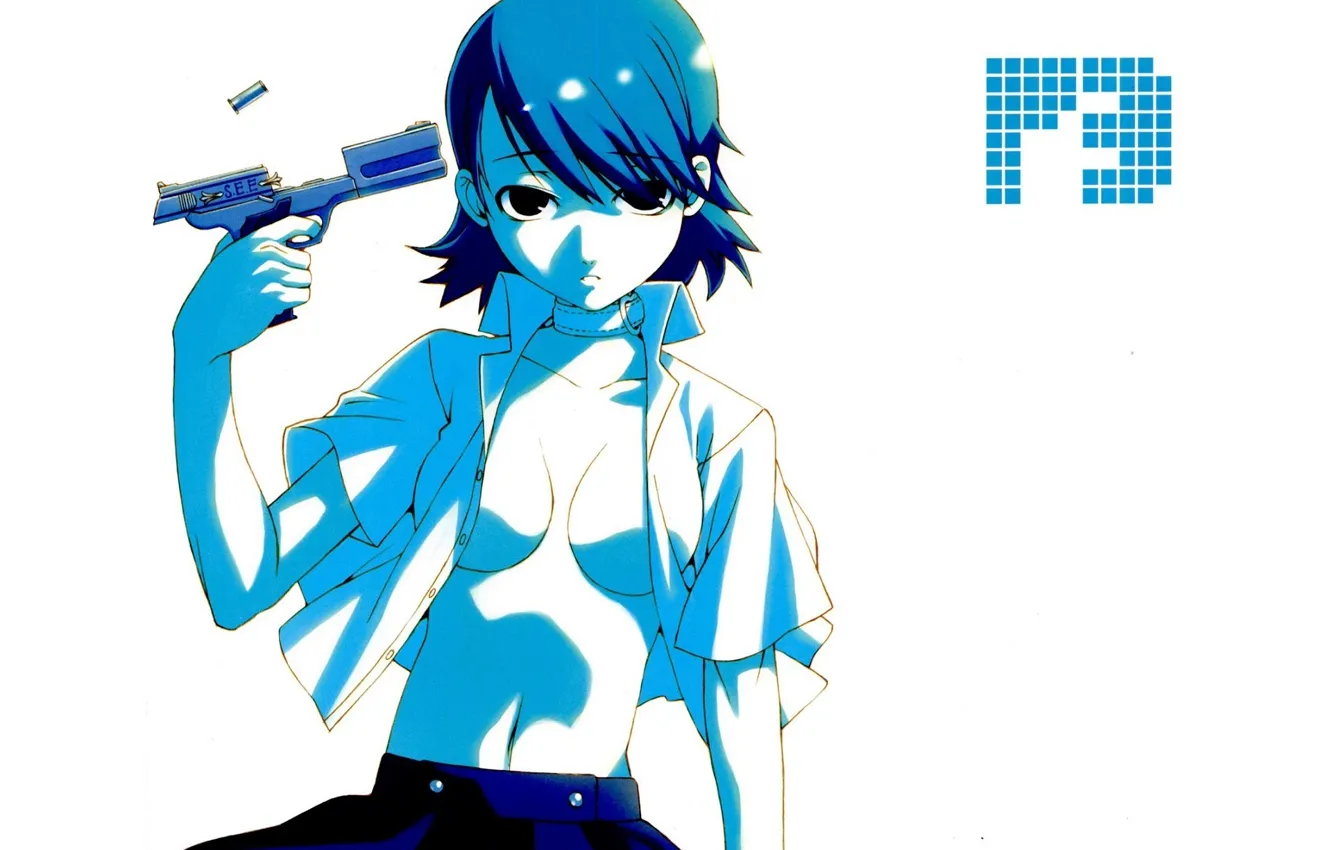 Фото обои пистолет, жертва, выстрел, черные глаза, суицид, Persona 3, Yukari Takeda, чокер, by Kazuma Kaneko
