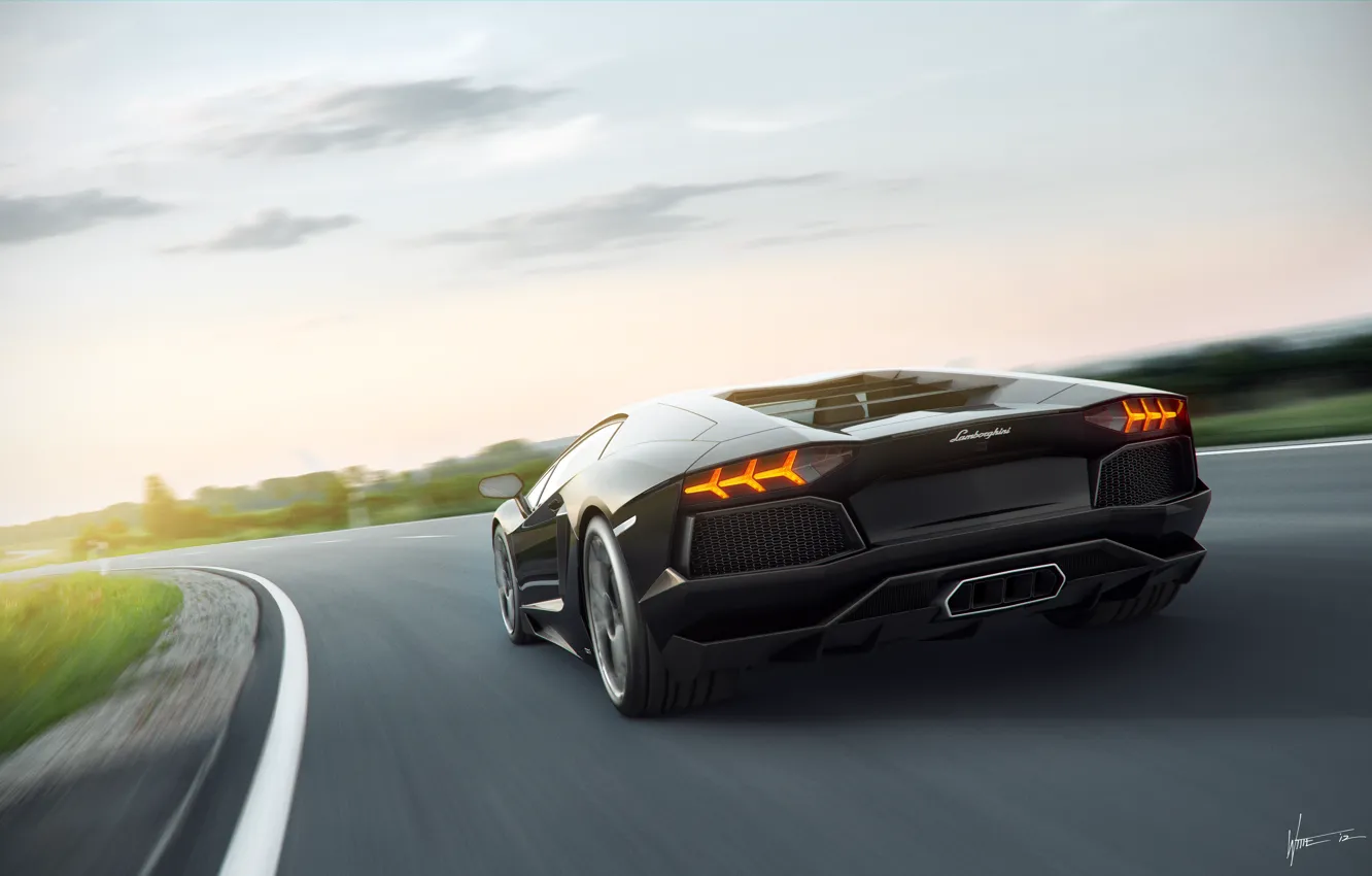 Фото обои скорость, Lamborghini, размытость, Ламборджини, чёрная, black, блик, Ламборгини, LP700-4, Aventador, Авентадор, LB834