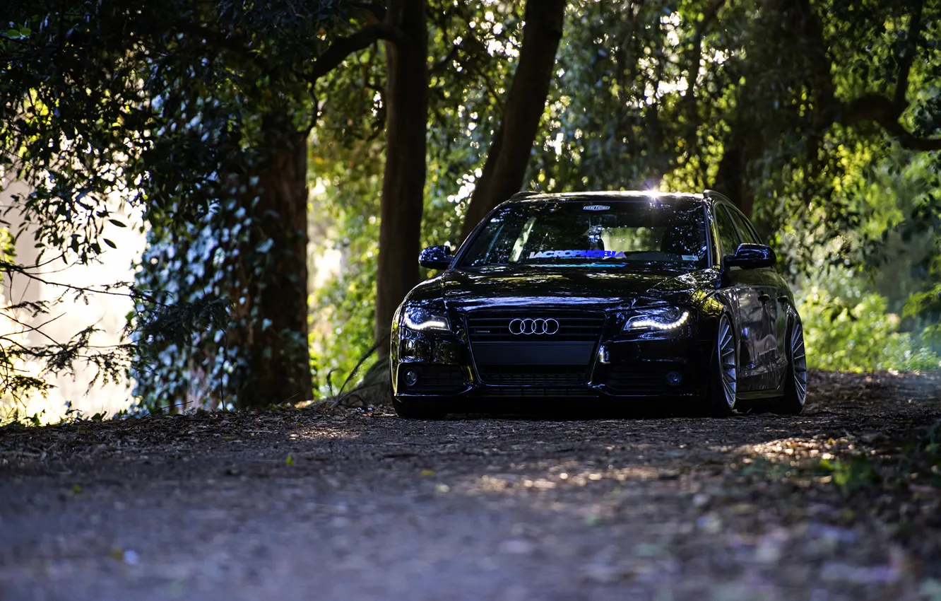 Фото обои Audi, black, front, wagon, stance, avant
