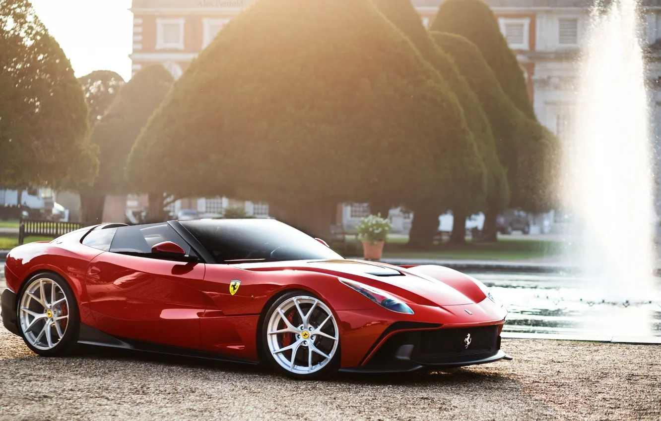 Фото обои Ferrari, Red, Front, Supercar, F12, Fountain, TRS