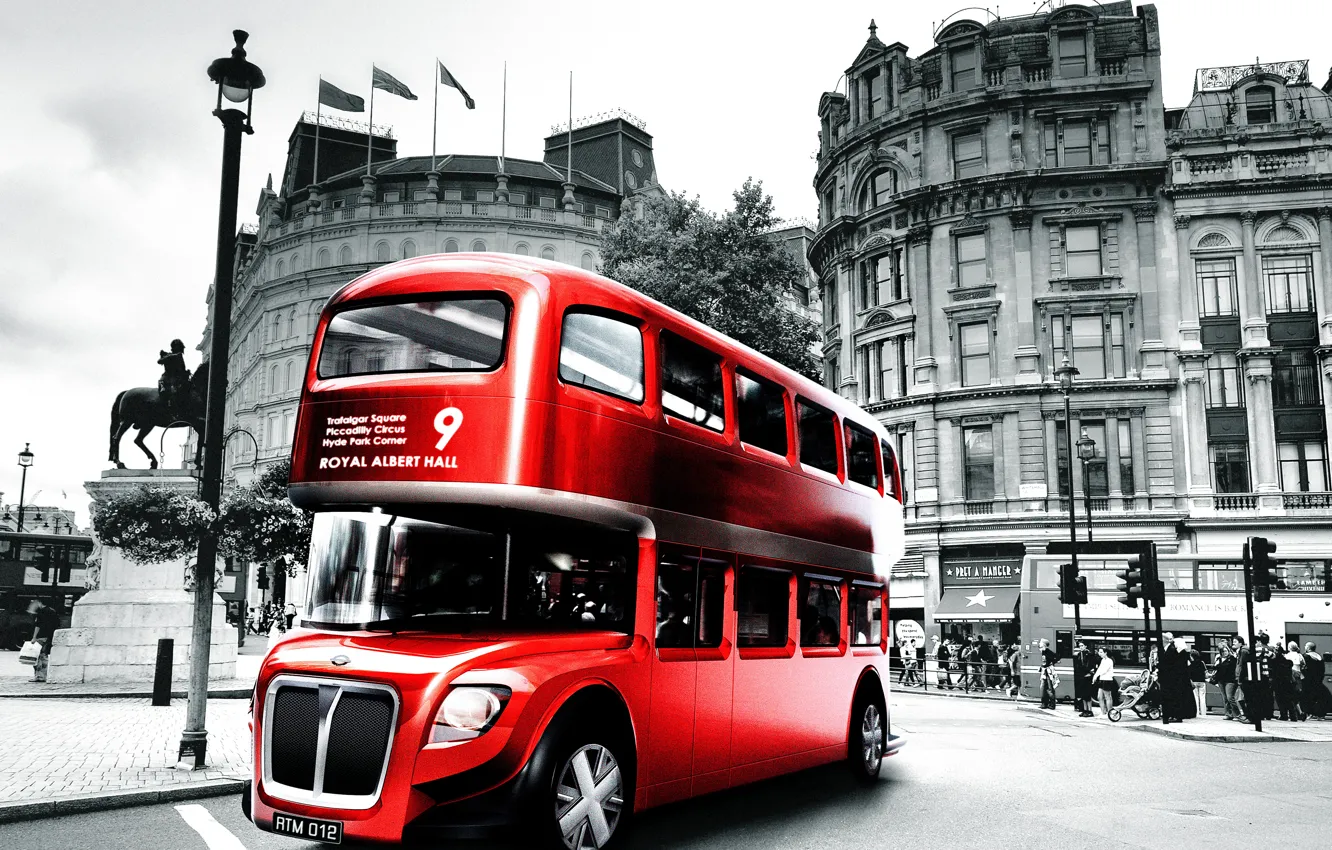 Фото обои London, black and white, England, bus