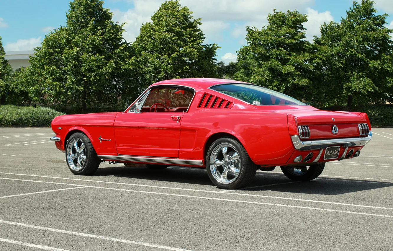 Фото обои красный, Mustang, Ford, мускул кар, Muscle car