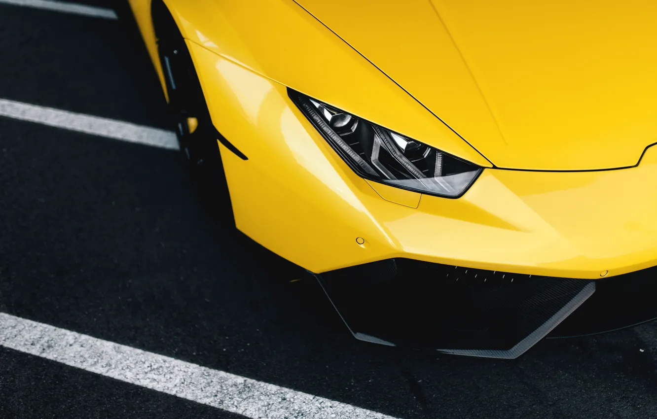 Фото обои Lamborghini, Front, Yellow, Supercar, Wheels, Huracan, LP610-4