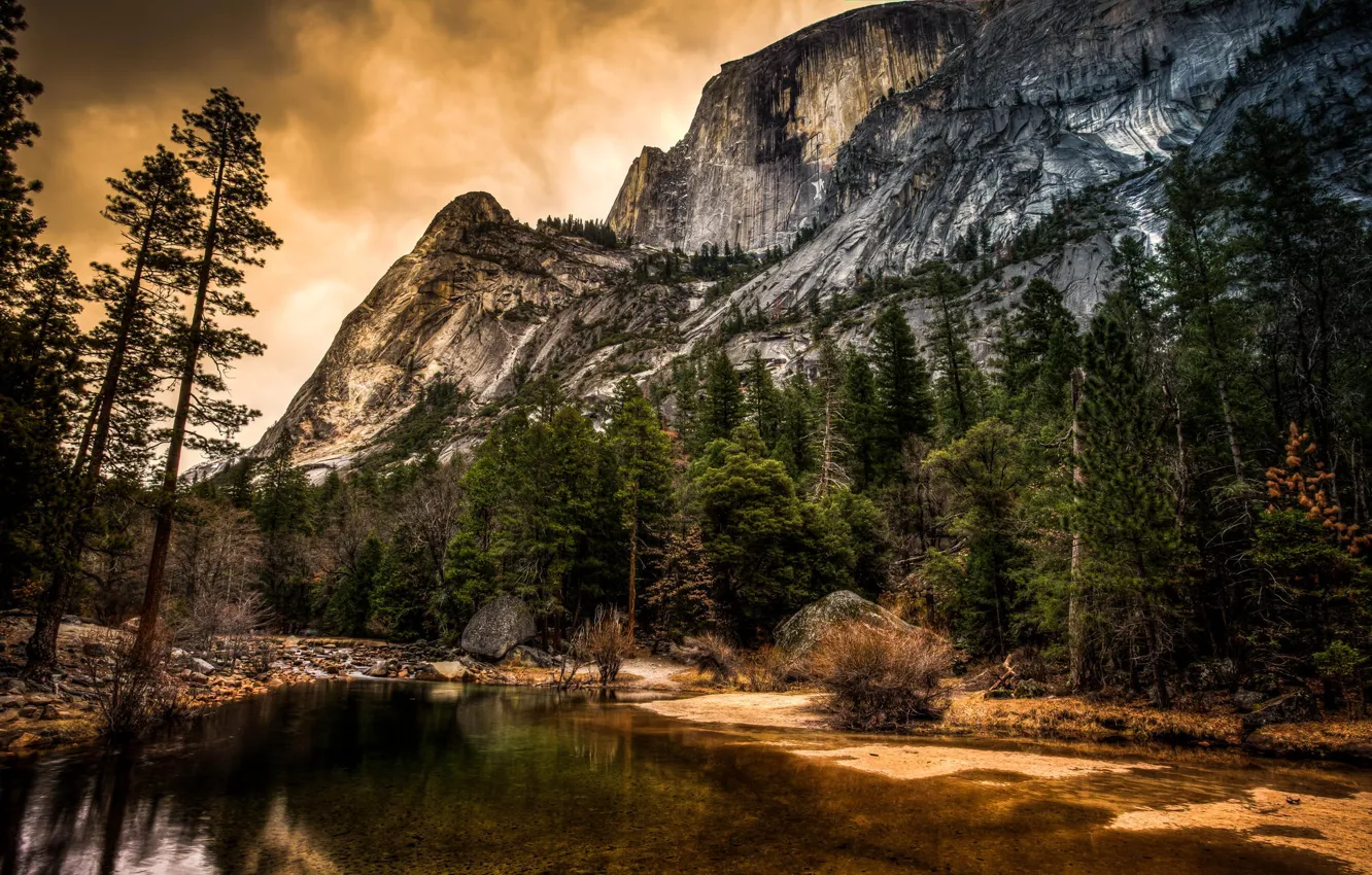 Фото обои деревья, природа, река, скалы, Йосемити, Yosemite, California, National park