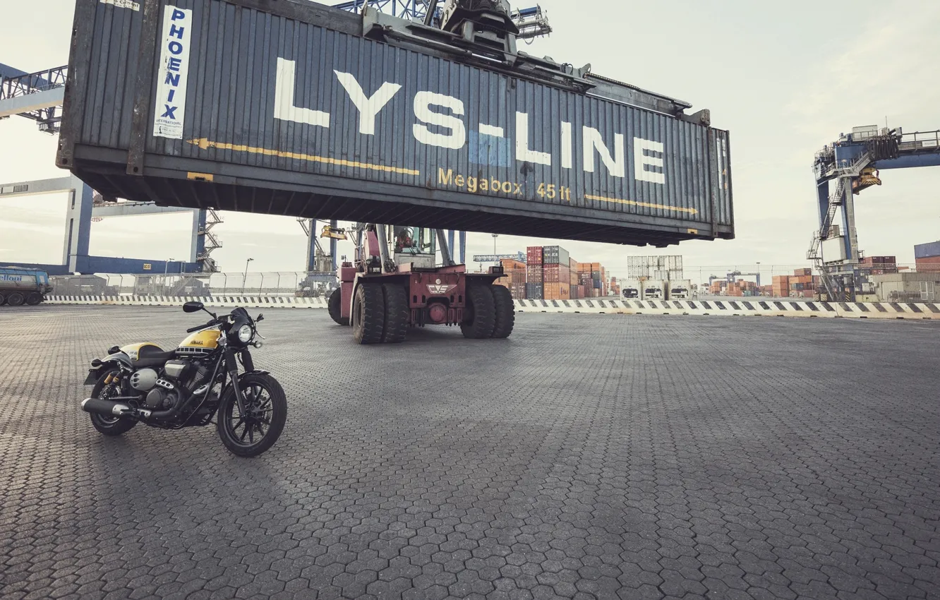 Фото обои Yamaha, moto, style, yellow, industrial, 2016, XV950