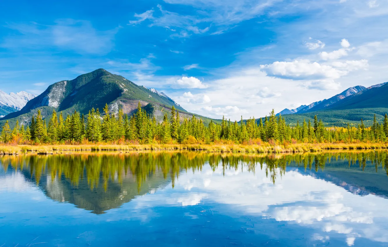 Обои осень, небо, деревья, горы, озеро, Канада, Альберта, Banff ... Канада Обои