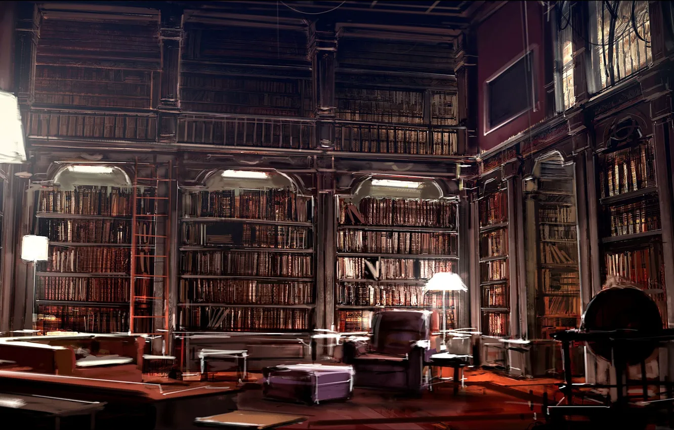 Фото обои интерьер, библиотека, kafka library, by gryphart